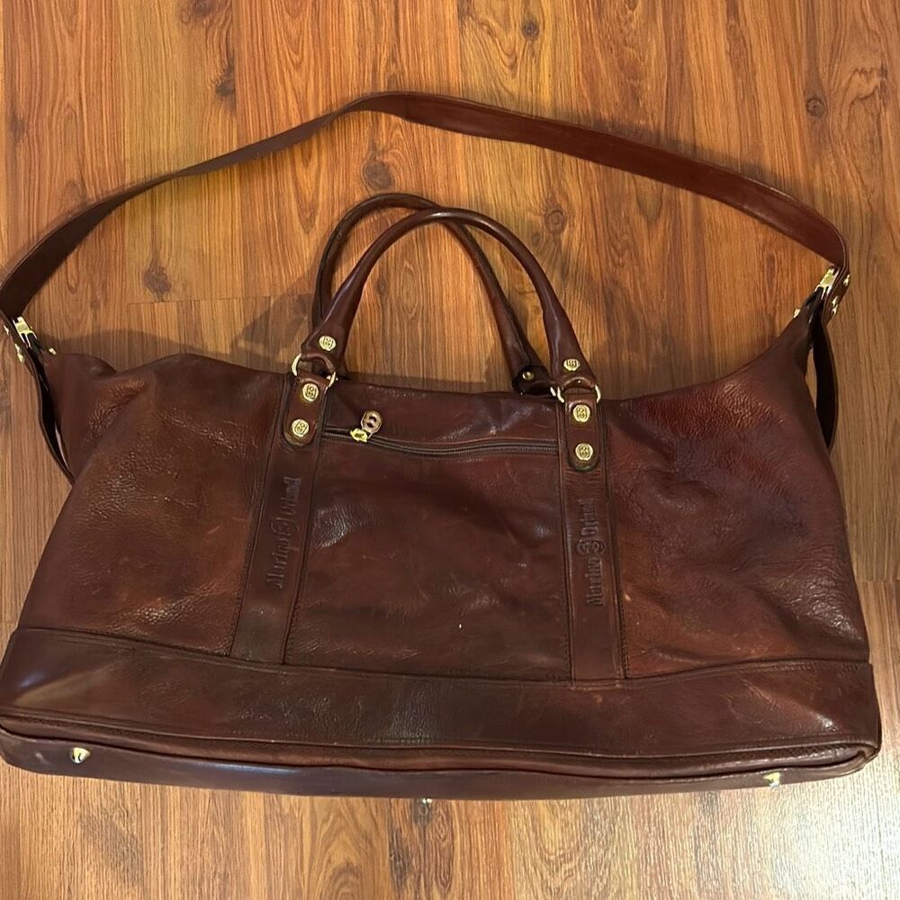 Marino Orlandi Italian brown leather travel bag continental large